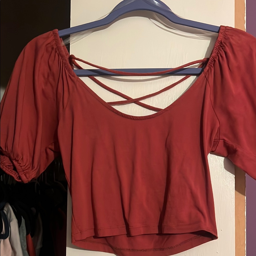 Aeropostale Red Puff Sleeve Crop Blouse